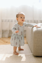 Loulou Lollipop Long Sleeve Bodysuit Dress in Hedgehog Forest — front view on white background