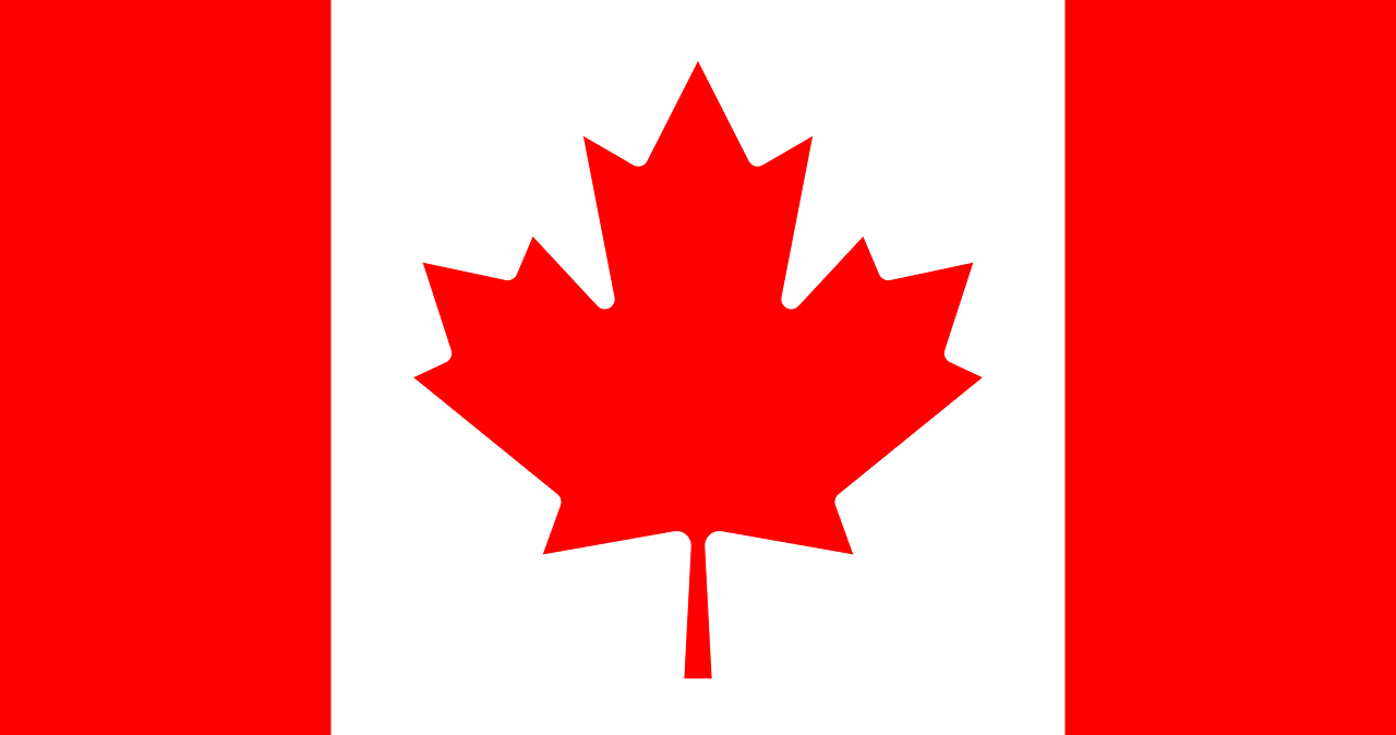 Flag of Canada with a red maple leaf on a white background