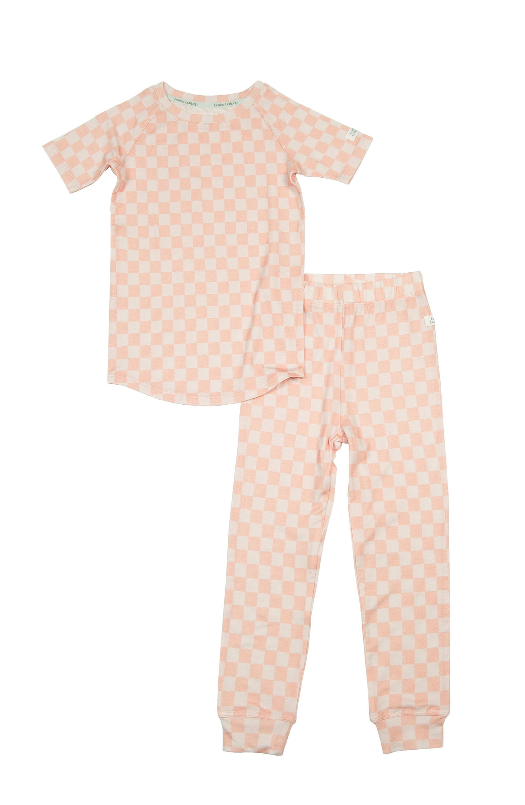 Short Sleeve Long Pants Pajama Set - Pink Checkerboard