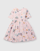 Loulou Lollipop Short Sleeve Skater Dress in Astro Explorers — front view on white background