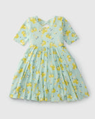 Loulou Lollipop Short Sleeve Skater Dress in Lemon Squeezy — front view on white background