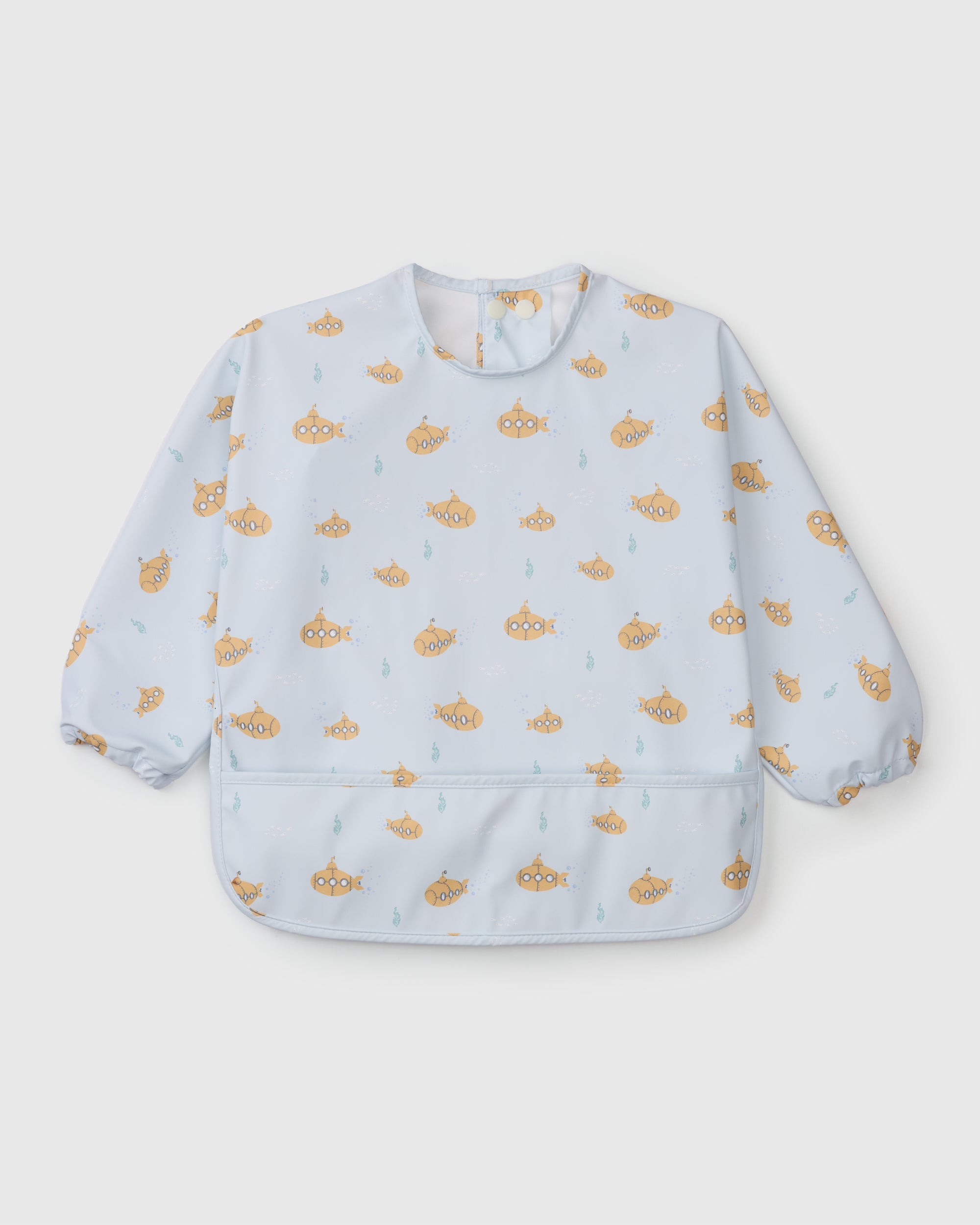Loulou Lollipop Long Sleeve Bib in Ocean Explorer — front view on white background