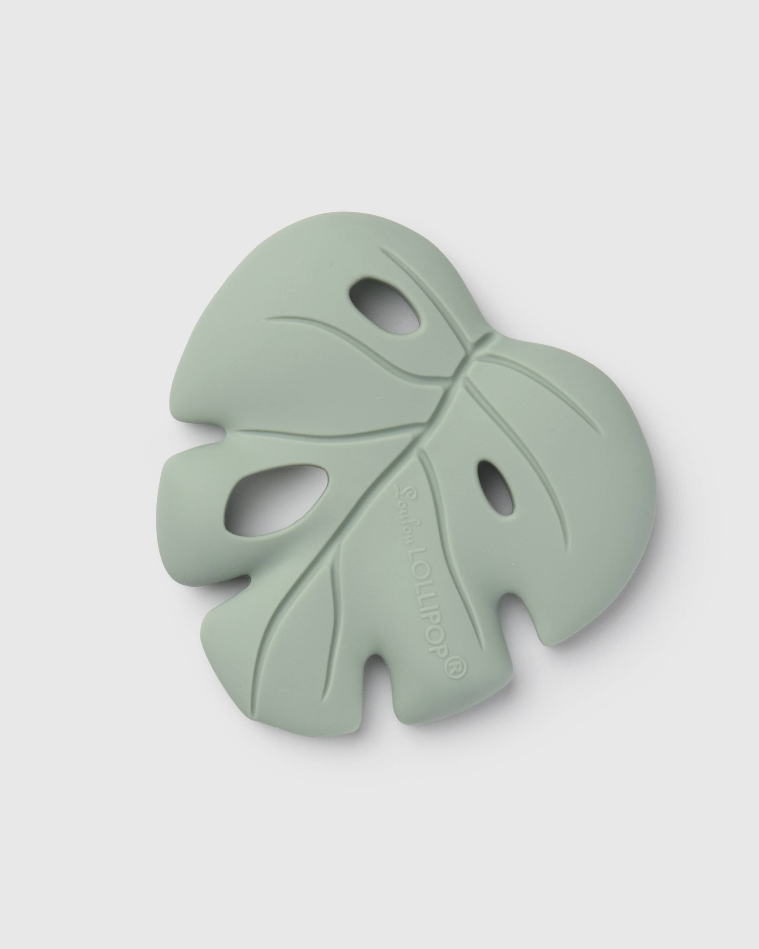 Loulou Lollipop FDA-compliant food-grade silicone teether Monstera Seafoam — front view on white background