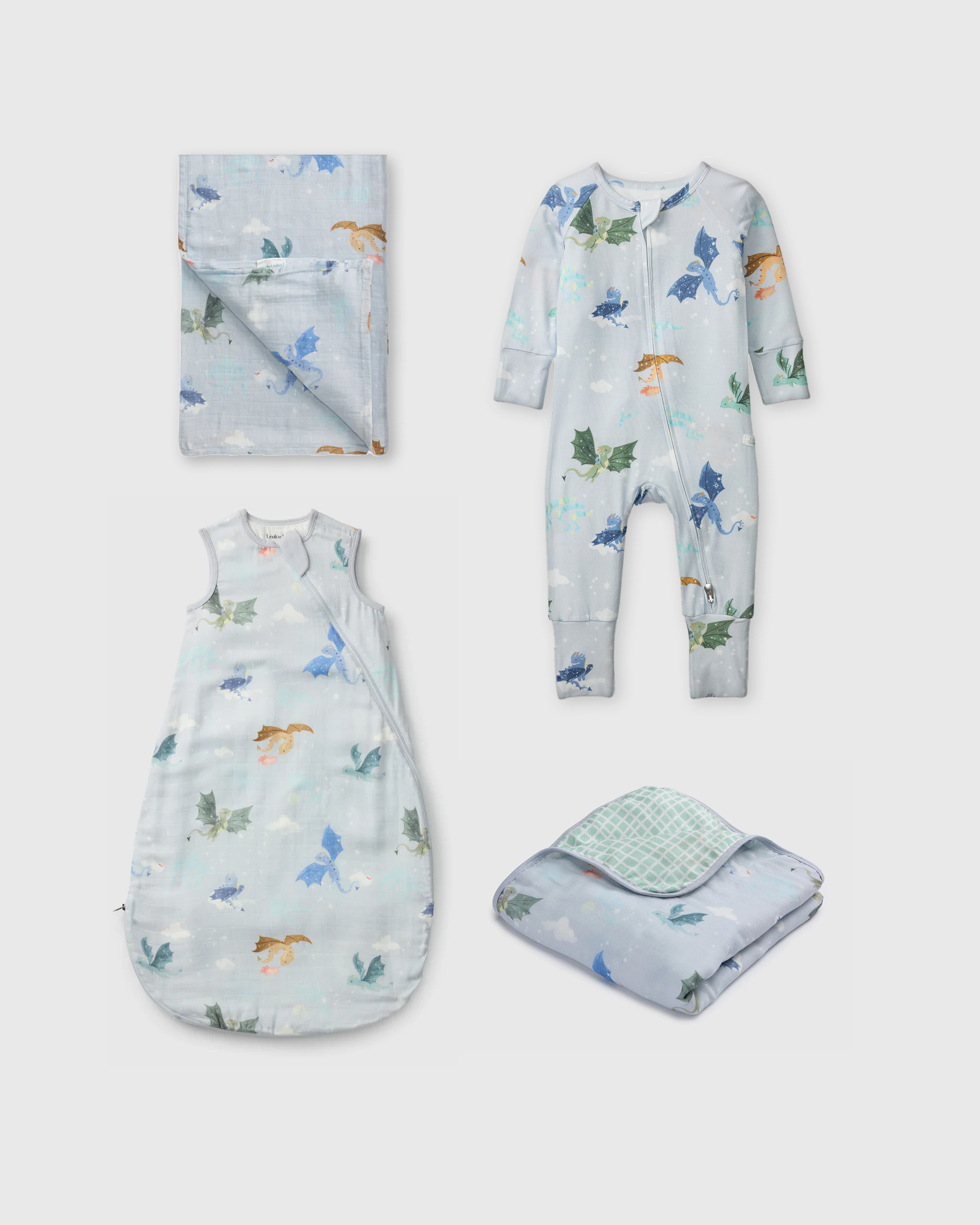 Loulou Lollipop Newborn Sleep Gift Bundle in Magical Dragons — front view on white background