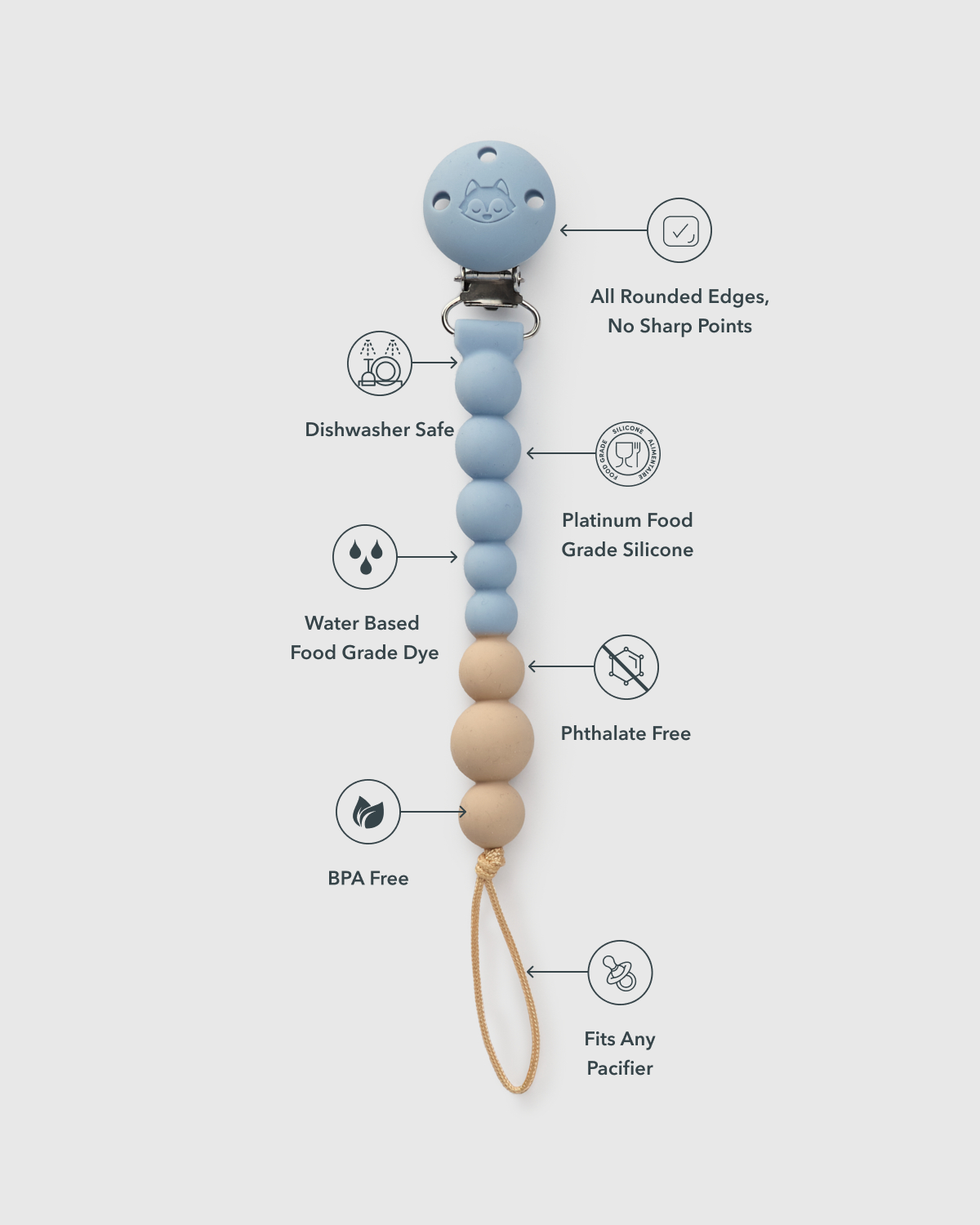 LOULOU ミニクリップ OneC Silicone Pacifier Clip – Blue Fog – LOULOU LOLLIPOP US