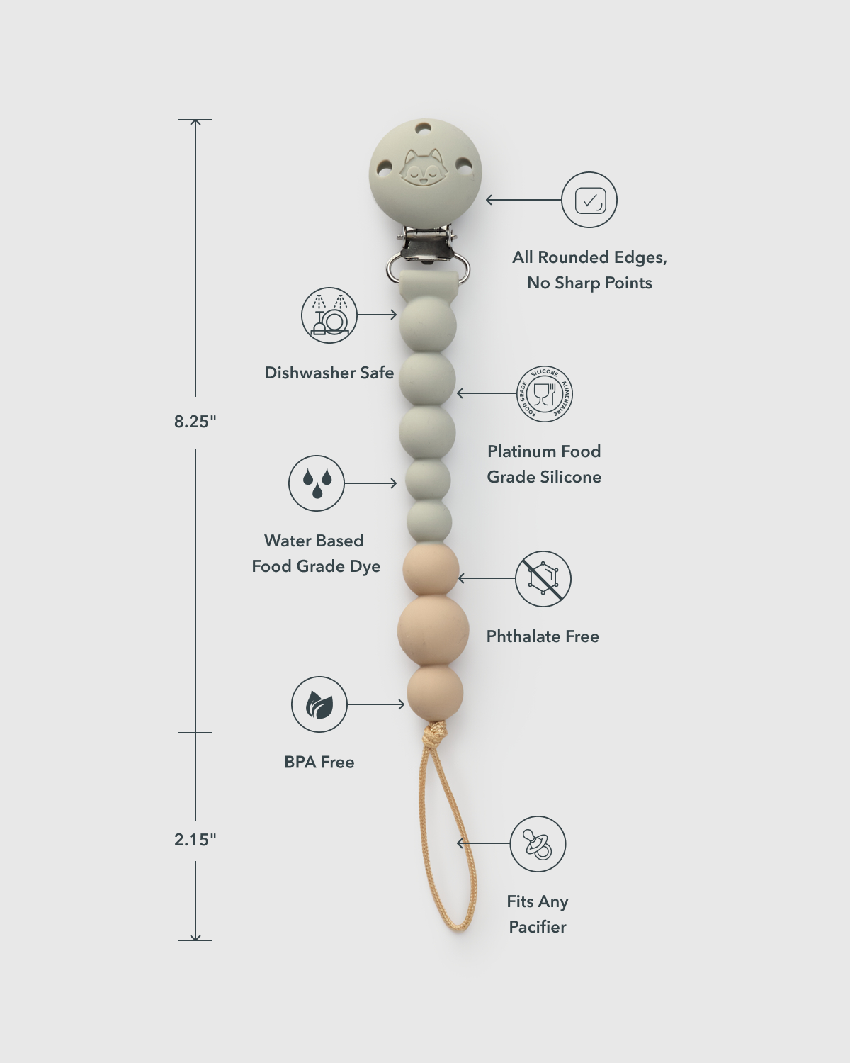 OneC™ Silicone Pacifier Clip - Grey – LOULOU LOLLIPOP US