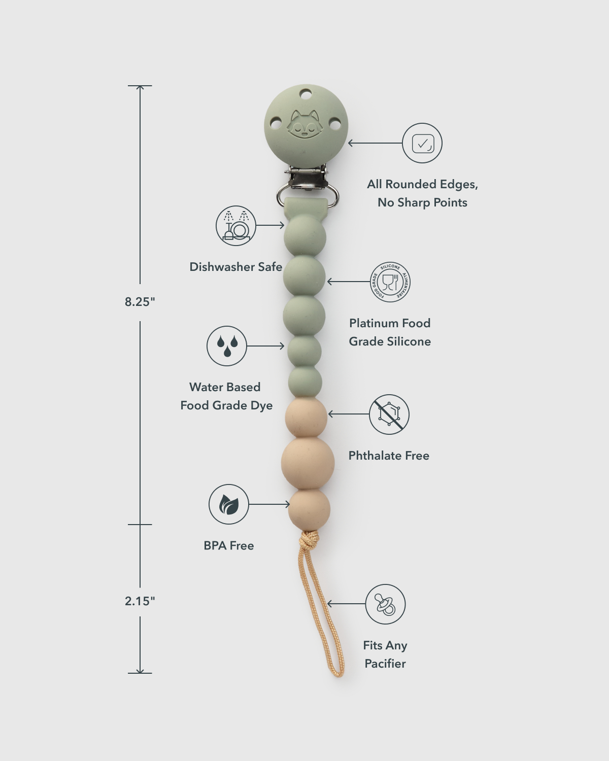 OneC™ Silicone Pacifier Clip - Sage Green | Loulou Lollipop