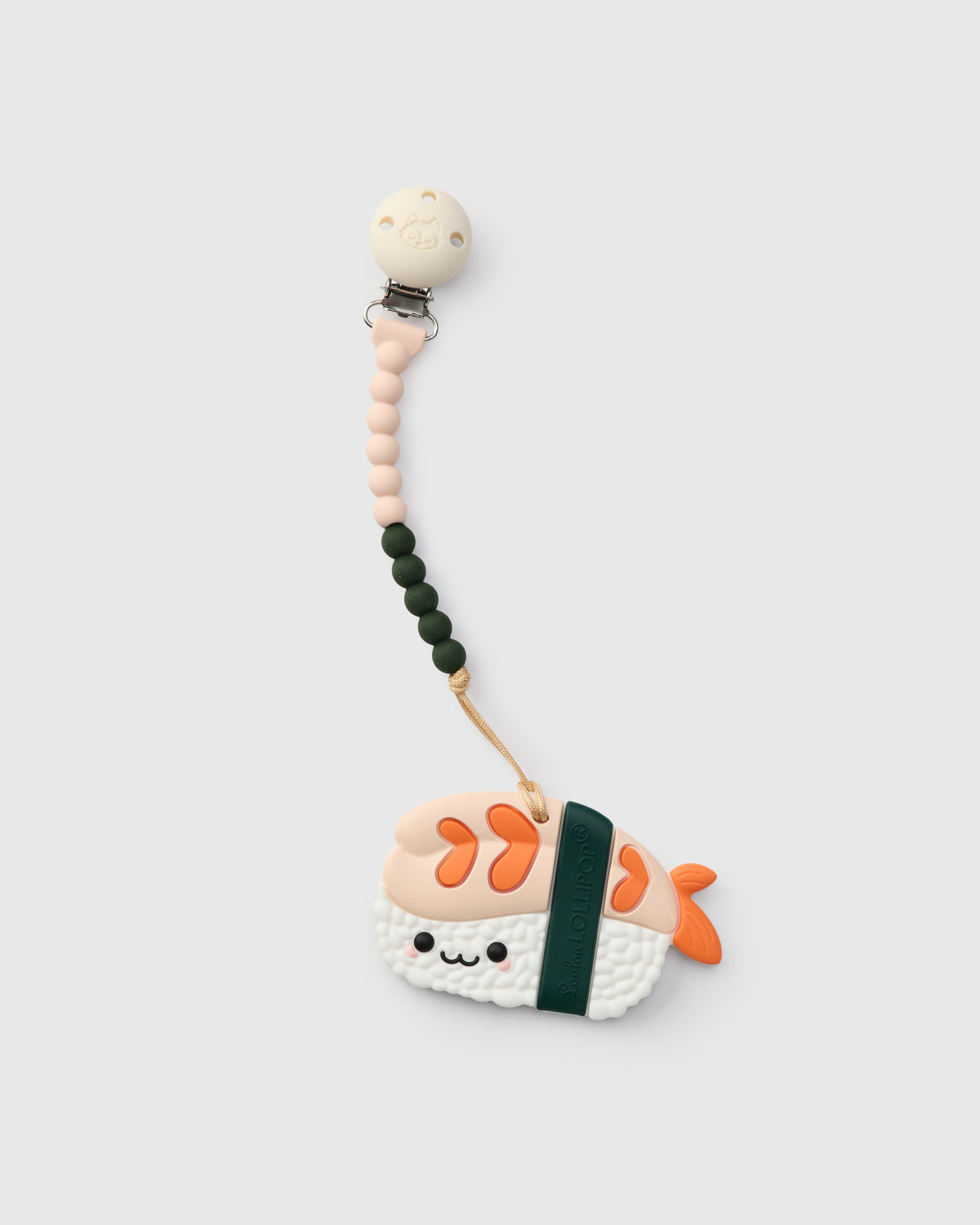 Loulou Lollipop FDA-compliant food-grade silicone teether Ebi Shrimp — front view on white background