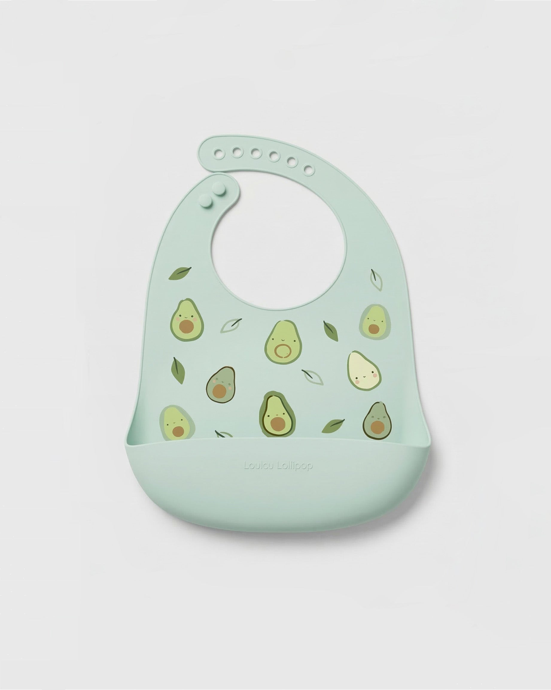 Loulou Lollipop FDA-compliant food-grade silicone baby bib in Avocado — front view on white background