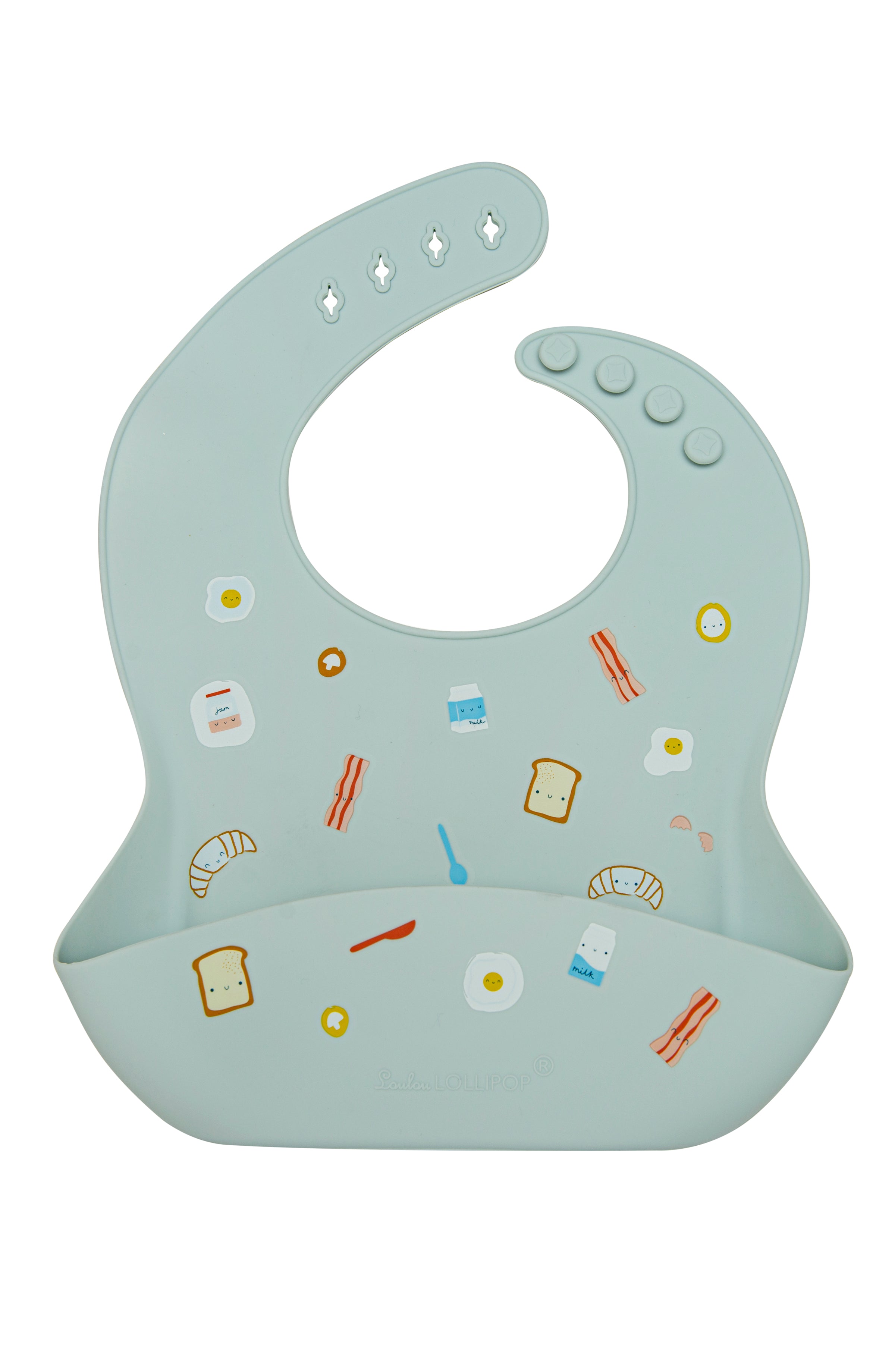 Loulou Lollipop FDA-compliant food-grade silicone baby bib in Breakfast Blue — front view on white background