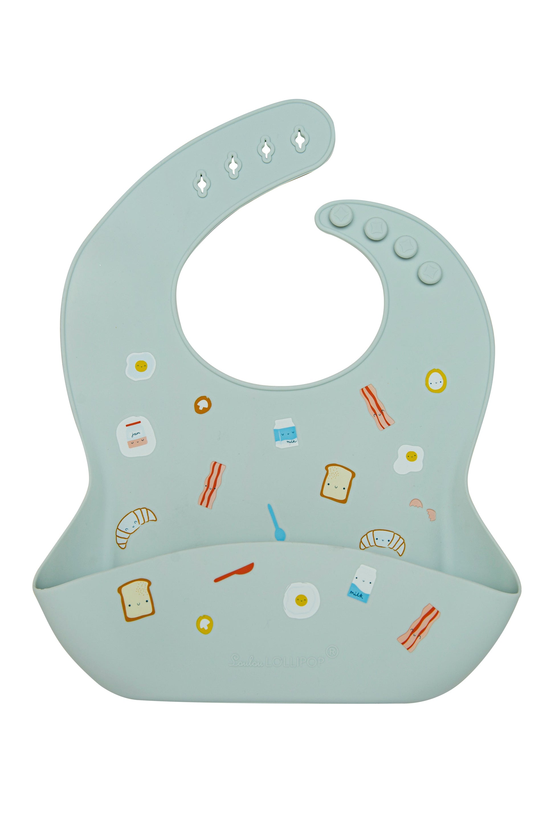 Silicone Bib Printed - Breakfast Blue