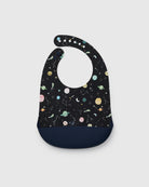 Loulou Lollipop FDA-compliant food-grade silicone baby bib in Planets — front view on white background