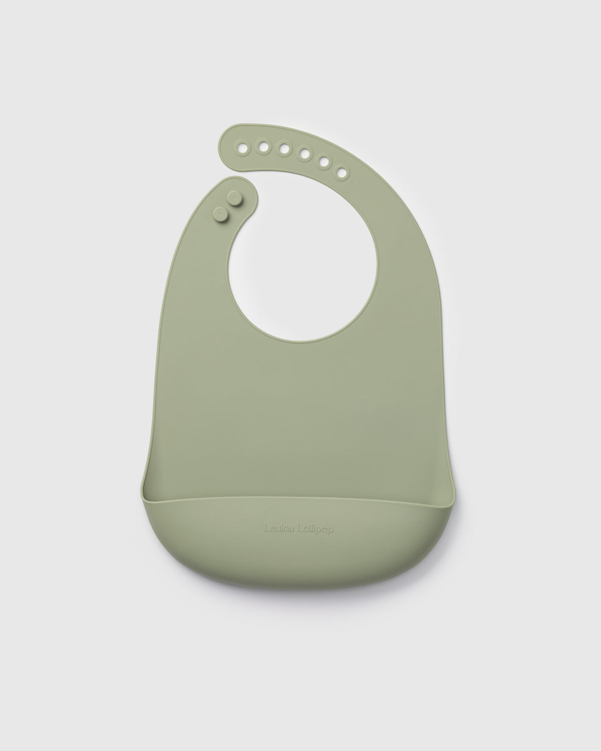 Loulou Lollipop FDA-compliant food-grade silicone baby bib in Silver Sage — front view on white background