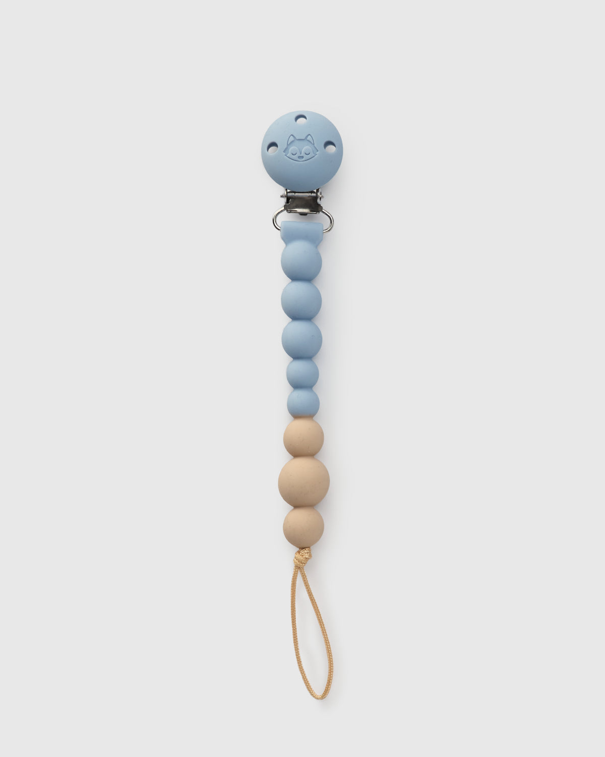 Loulou Lollipop CPSC-certified FDA compliant OneC™ Silicone Pacifier Clip in Blue Fog - Front View on White Background