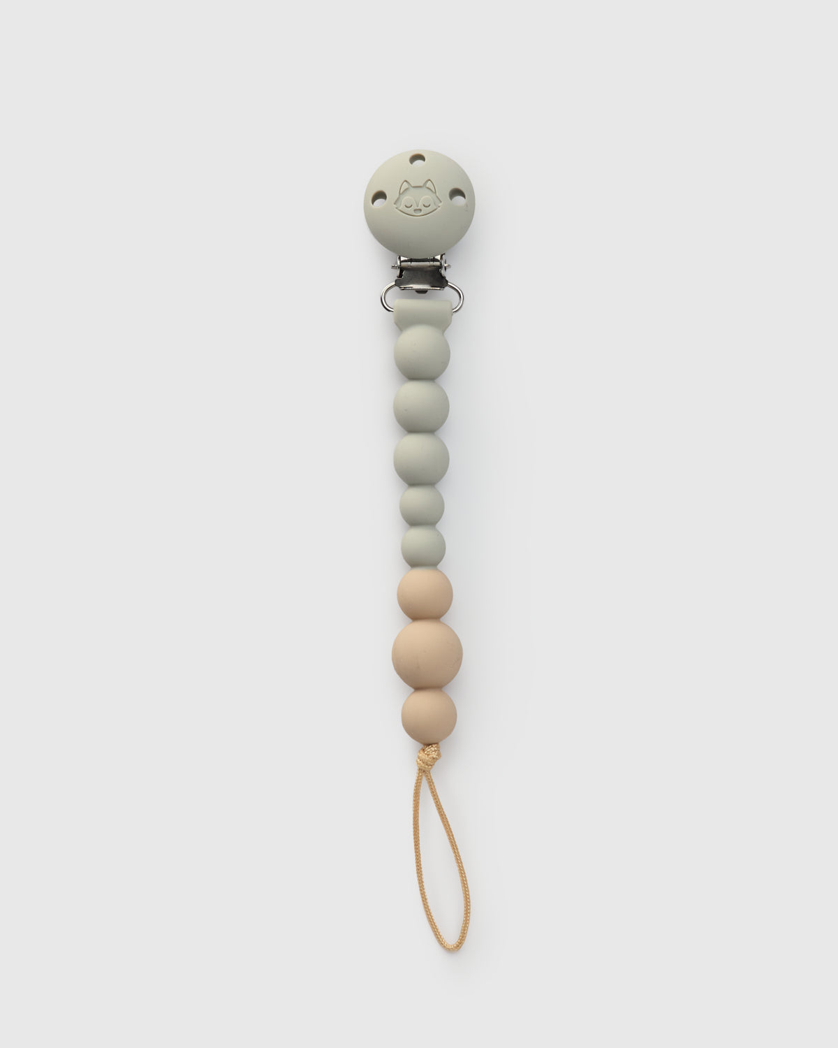 Loulou Lollipop CPSC-certified FDA compliant OneC™ Silicone Pacifier Clip in Grey - Front View on White Background