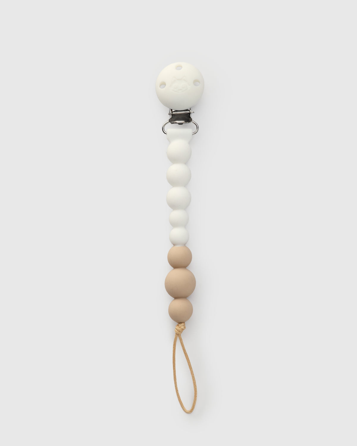 Loulou Lollipop CPSC-certified FDA compliant OneC™ Silicone Pacifier Clip in White - Front View on White Background