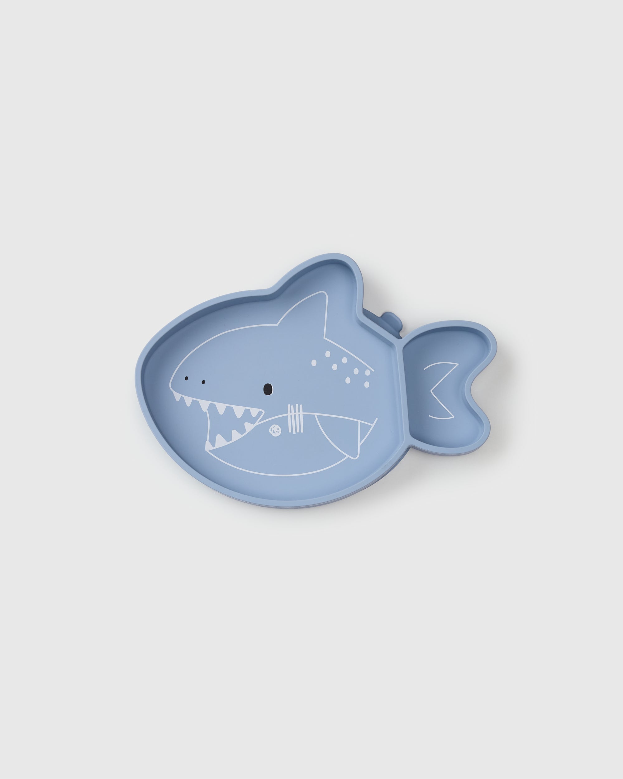 Loulou Lollipop Snack Plate in Sarah Shark - front view on white background