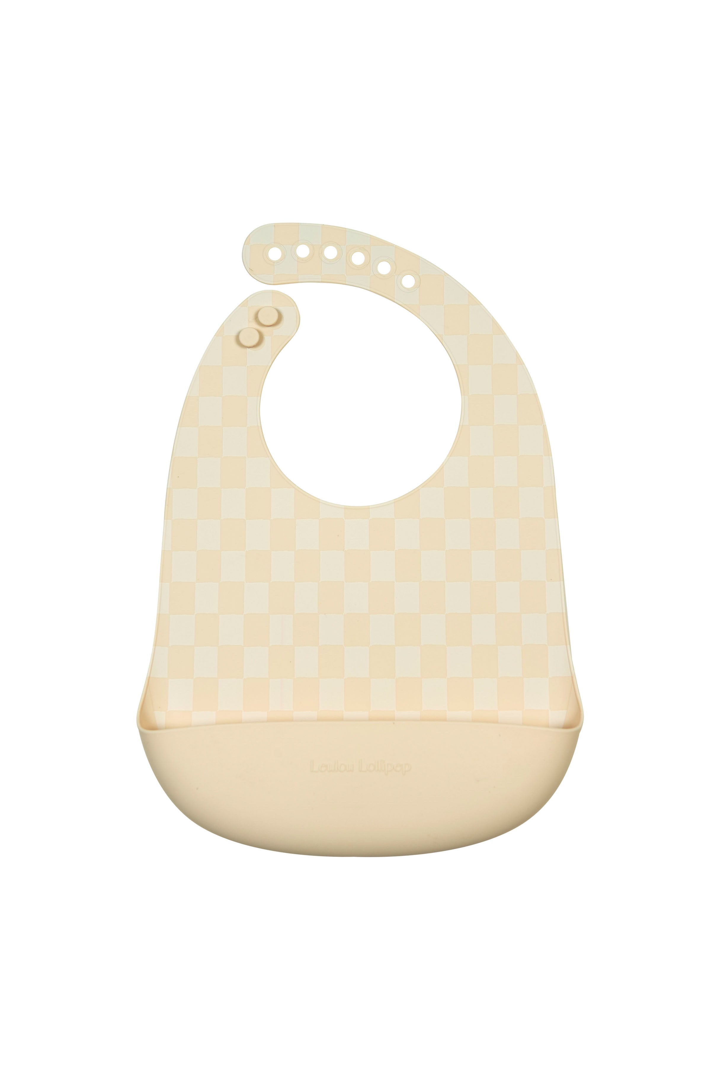 Loulou Lollipop FDA-compliant food-grade silicone baby bib in Neutral Checkerboard — front view on white background