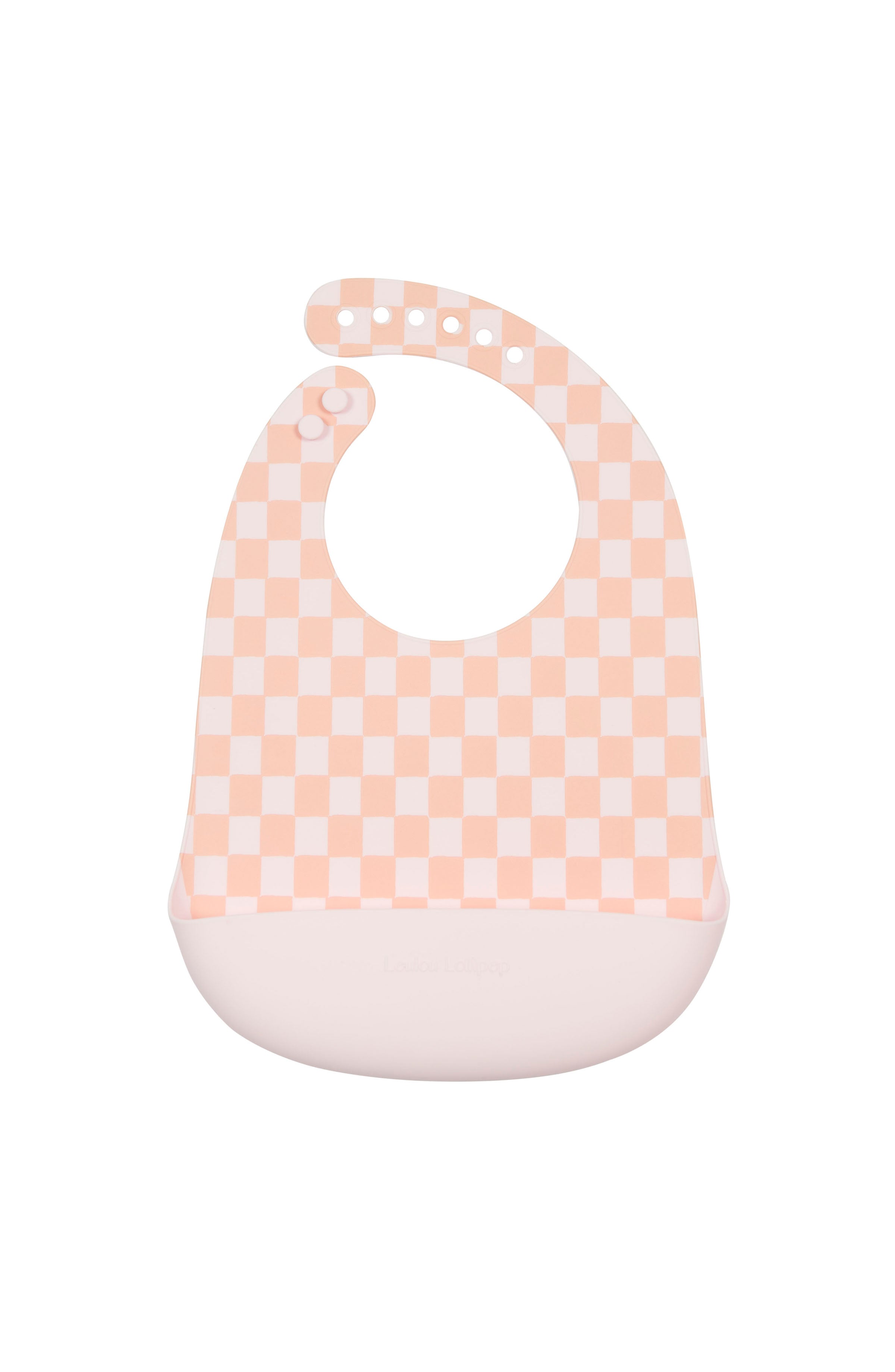 Loulou Lollipop FDA-compliant food-grade silicone baby bib in Pink Checkerboard — front view on white background
