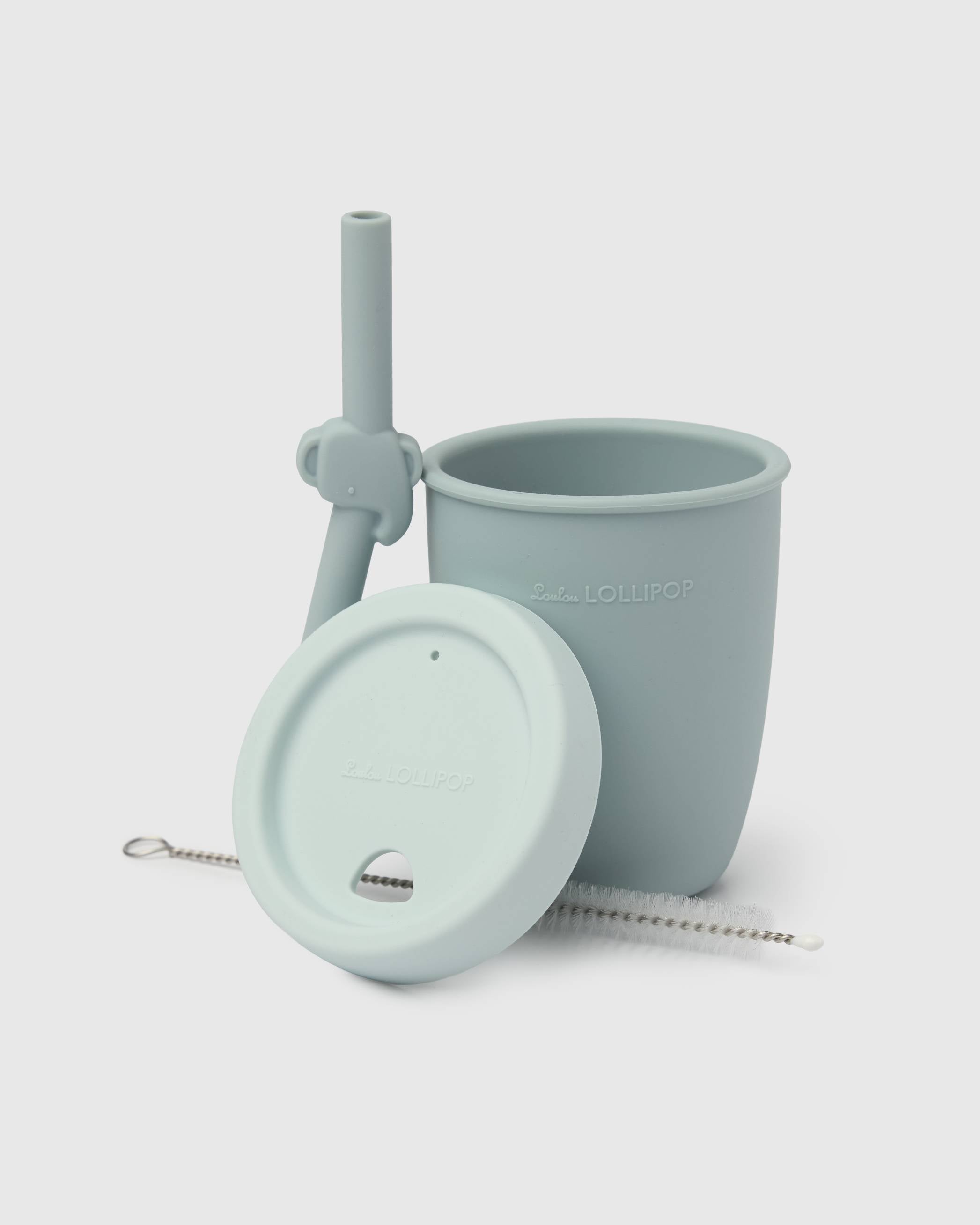 Loulou Lollipop Cup with Straw in Elephant — front view on white background
