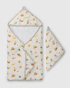 Loulou Lollipop hooded baby towel set in French Breakfast — front view on white background
