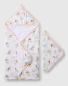 Loulou Lollipop hooded baby towel set in Mermaids — front view on white background