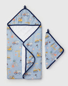 Loulou Lollipop hooded baby towel set in Tiny Engineers — front view on white background