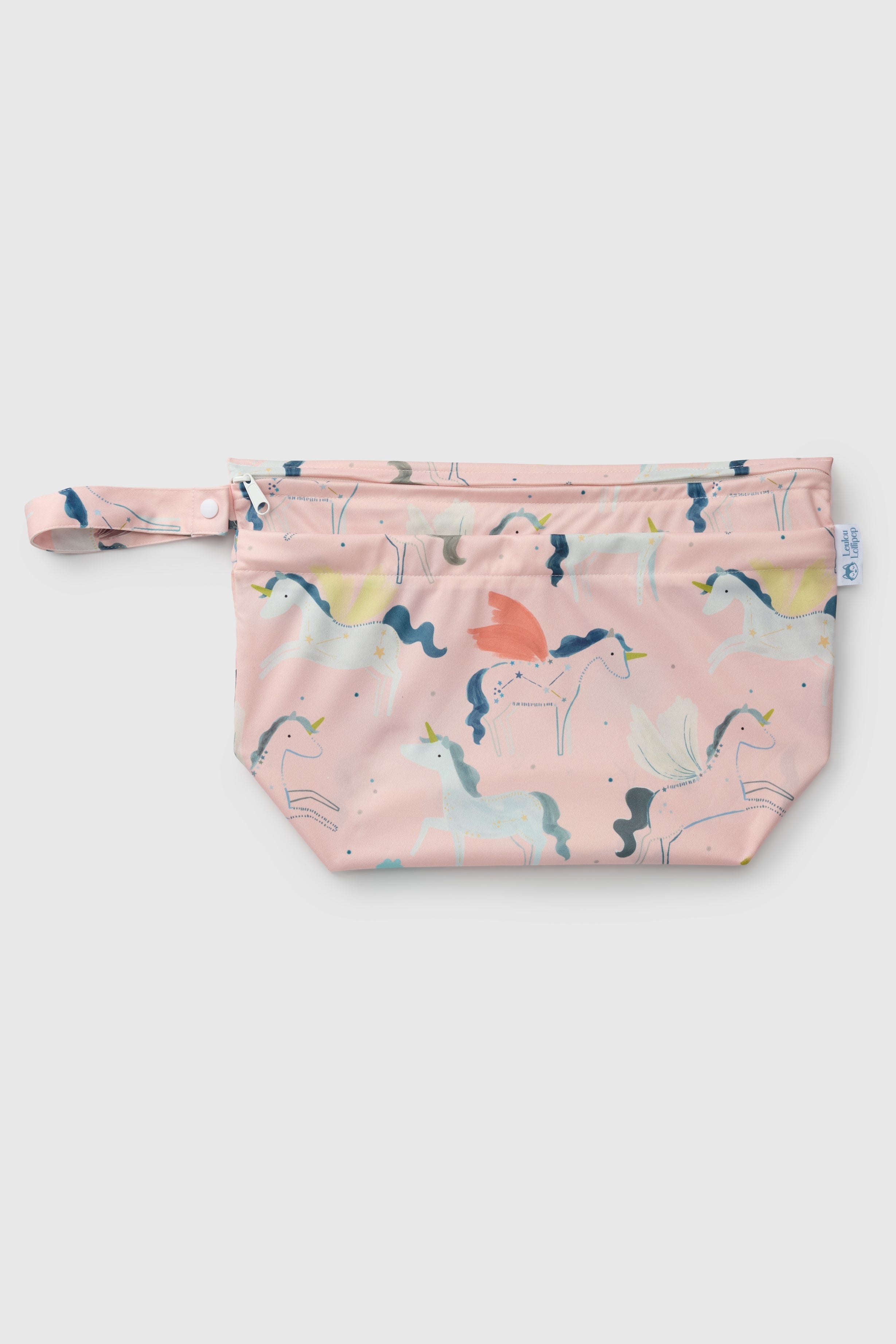 Loulou Lollipop Wet Dry Bag in Unicorn Ballet — front view on white background