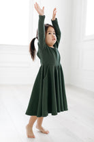 Waffle-Long-Sleeve-Skater-Dress-Spruce-Green-1