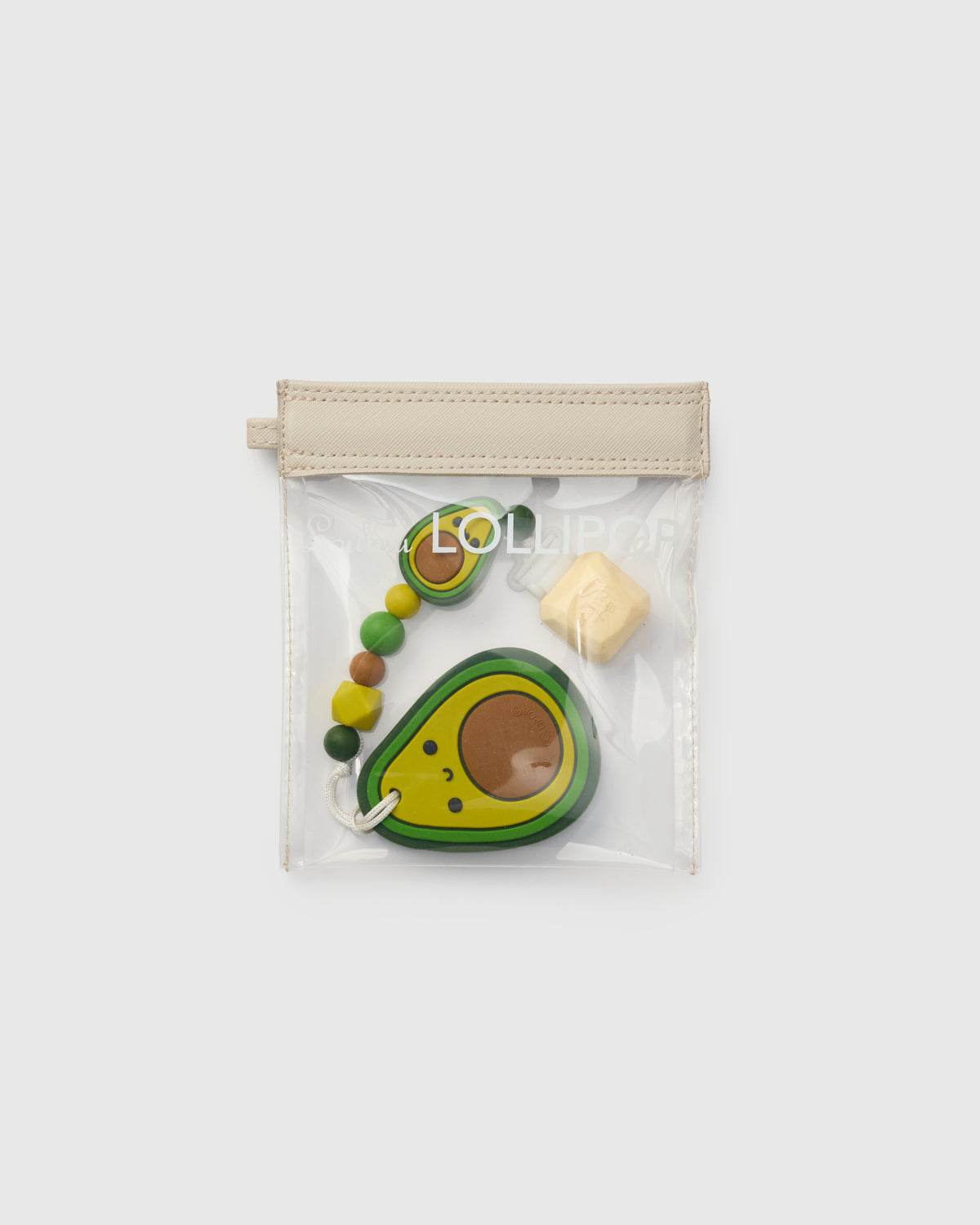 Loulou Lollipop FDA-compliant food-grade silicone teether Vintage Logo Teether Travel Pouch — front view on white background
