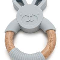 Bunny Silicone and Wood Teething Ring Grow Loulou Lollipop Light Grey 