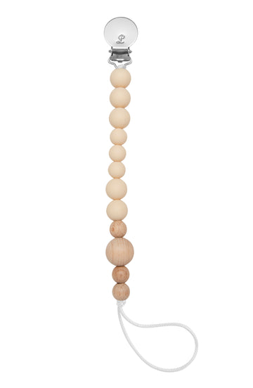 Colour Block Silicone & Wood Pacifier Clip Grow Loulou Lollipop Beige 
