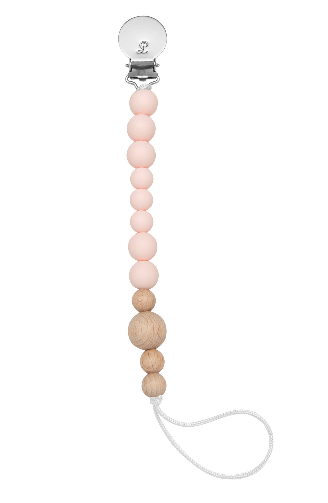 Colour Block Silicone & Wood Pacifier Clip Grow Loulou Lollipop Pink Quartz 