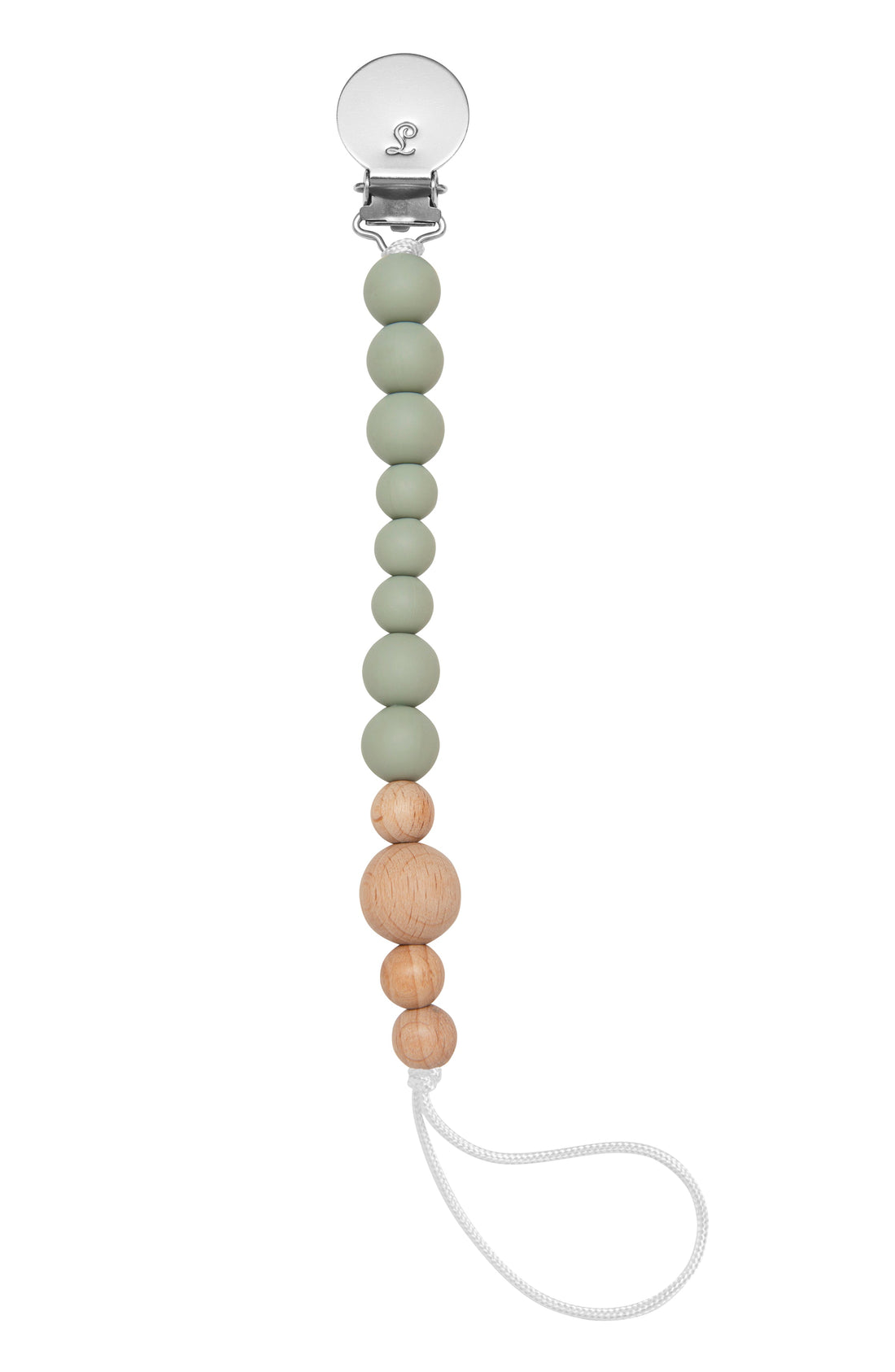 Colour Block Silicone & Wood Pacifier Clip Grow Loulou Lollipop Sage Green 