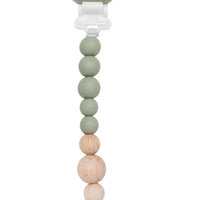 Colour Pop Silicone & Wood Pacifier Clip Grow Loulou Lollipop Silver Sage 