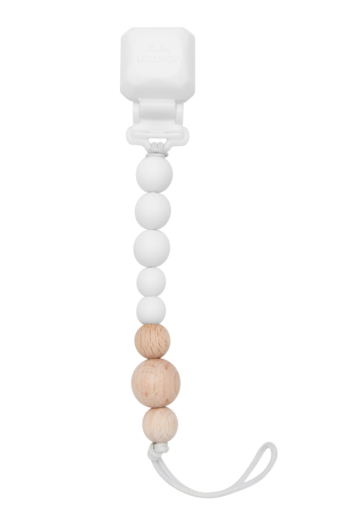 Colour Pop Silicone & Wood Pacifier Clip Grow Loulou Lollipop White 