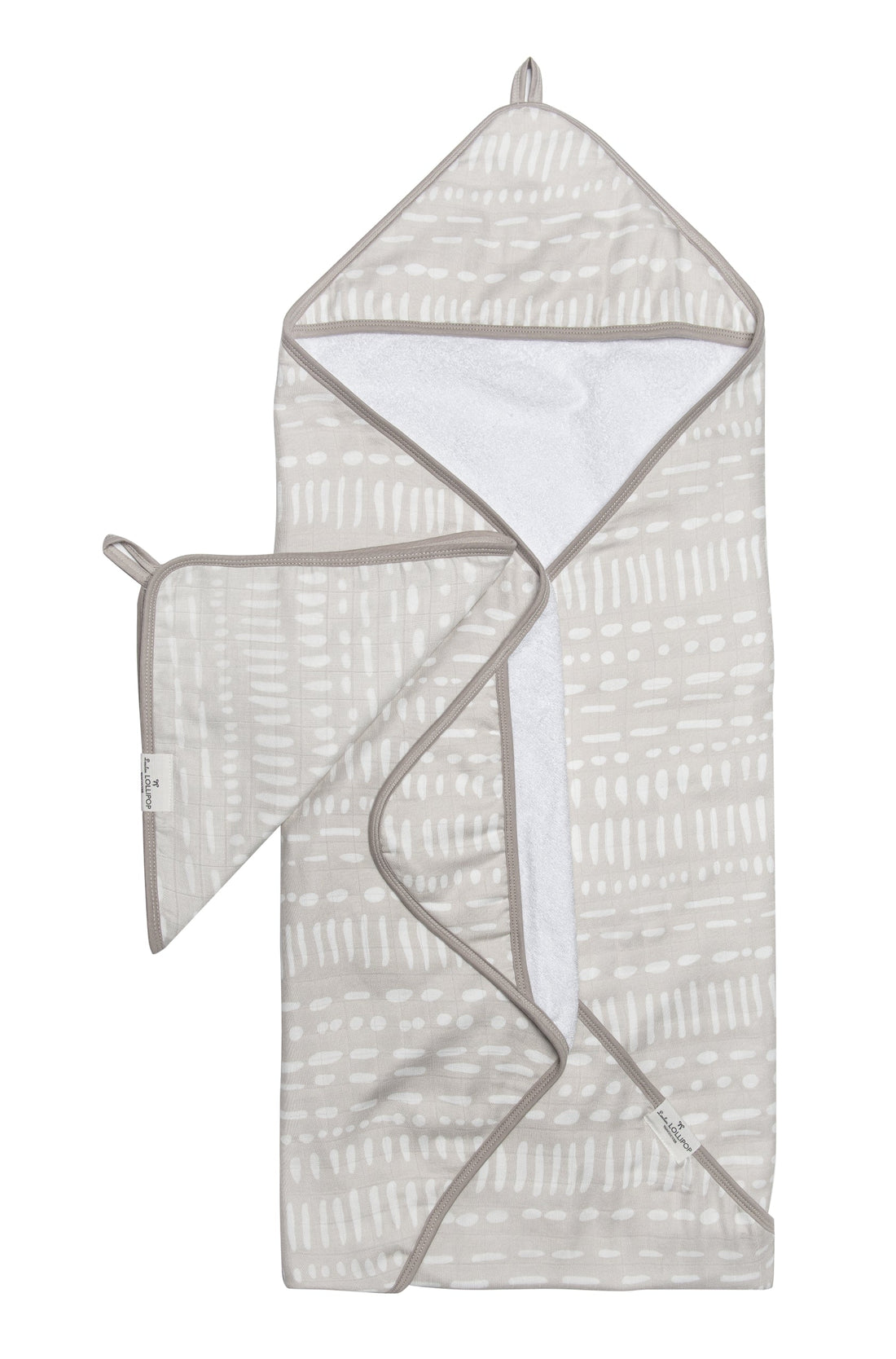 Hooded Towel Set Bathe Loulou Lollipop Grey Mudcloth 